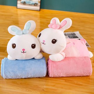 Bộ Gối Kèm Chăn Hình Thỏ ( xanh, hồng)
