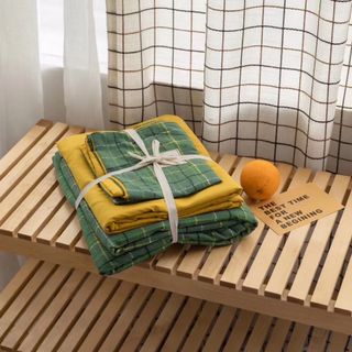 Bộ Chăn Ga Gối Cotton Tici Phối Kẻ