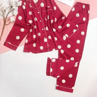 Đồ ngủ pijama tay Dài quần Dài họa tiết lụa Quảng Châu sang chảnh giá sỉ