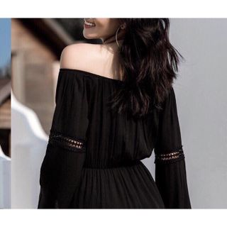 JumpSuit đen trễ vai tay loe thời trang nữ cao cấp