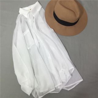 Áo sơ mi nữ voan mỏng xuyên thấu kèm áo thun 2 dây cao cấp