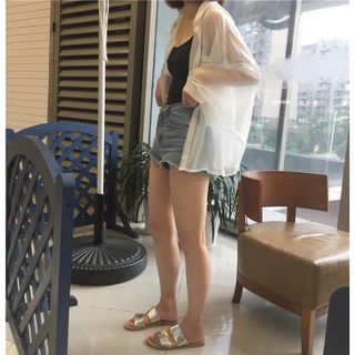 Áo sơ mi nữ voan mỏng xuyên thấu kèm áo thun 2 dây cao cấp