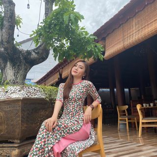 Áo dài truyền thống lụa hoa nhí xanh( set)