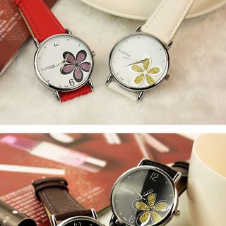 Đồng hồ nữ dây da mặt hoa đính đá sành điệu