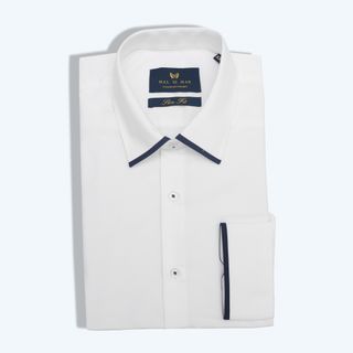 Áo sơ mi dài tay Trắng lụa viền xanh