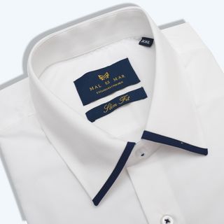 Áo sơ mi dài tay Trắng lụa viền xanh