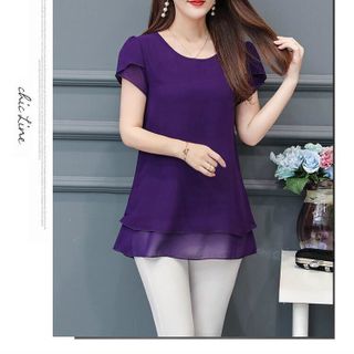 Áo Kiểu Cổ Tròn Tay Búp Sen 2 Tầng Có Size XXL