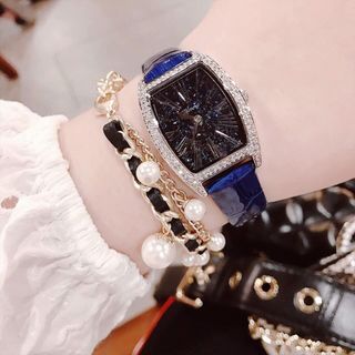 Davena dây xanh bóng, viền bạc, mặt lấp lánh
