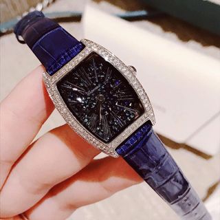Davena dây xanh bóng, viền bạc, mặt lấp lánh