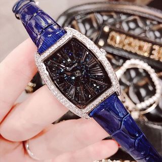 Davena dây xanh bóng, viền bạc, mặt lấp lánh