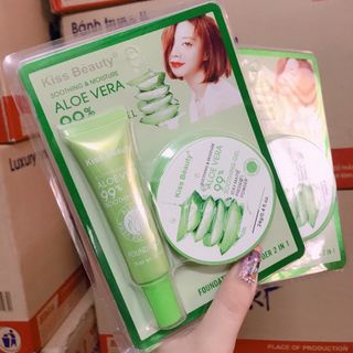 Set phấn phủ + kem nền Lô Hội Aloe vera kiss beaty