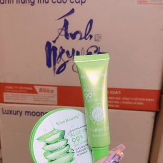 Set phấn phủ + kem nền Lô Hội Aloe vera kiss beaty