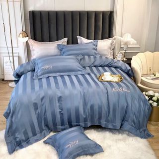 Bộ Chăn Ga Gối Lụa Kẻ Mềm Mát