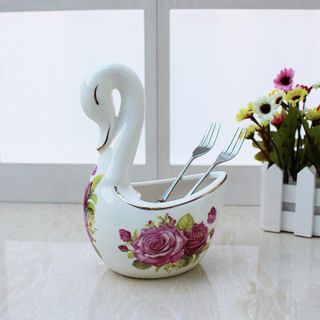Giỏ để thìa,rĩa sứ hình thiên nga