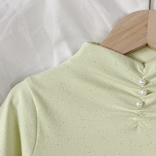 Áo thun giữ nhiệt, cổ 3 phân đính ngọc TE2636