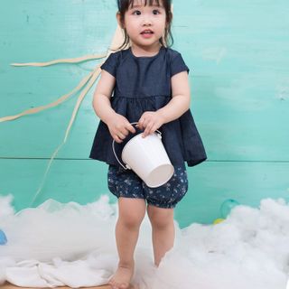 SET DENIM TURBAN BÉ GÁI