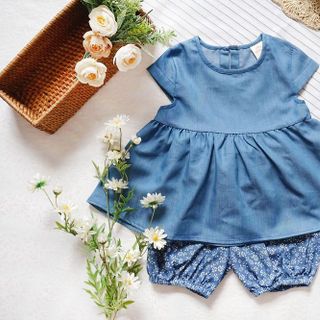 SET DENIM TURBAN BÉ GÁI