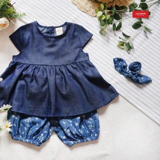 SET DENIM TURBAN BÉ GÁI