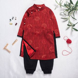 ÁO DÀI GẤM TRE PHỐI VẠT