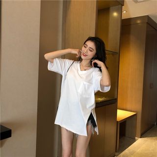 Áo thun nữ tay lỡ dáng dài xẻ tà thời trang cao cấp