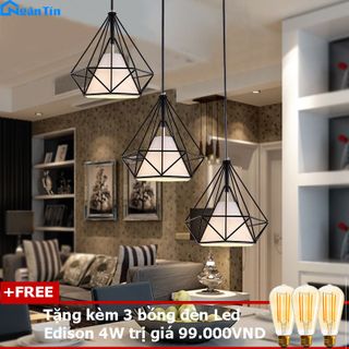 Bộ 3 đèn thả trần kim cương gắn chung một đế nhà quán cà phê THCN09 Ngân Tin (Tặng kèm ba bóng Led Edison 4W) giá sỉ