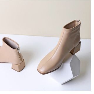 Giày boot nữ cổ ngắn mũi vuông gót tràn viền thời trang cao cấp gót vuông nữ cao 5cm - YH229D