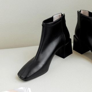 Giày boot nữ cổ ngắn mũi vuông gót tràn viền thời trang cao cấp gót vuông nữ cao 5cm - YH229D