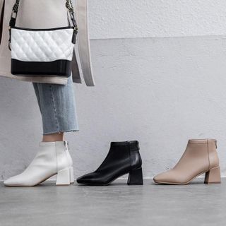Giày boot nữ cổ ngắn mũi vuông gót tràn viền thời trang cao cấp gót vuông nữ cao 5cm - YH229D