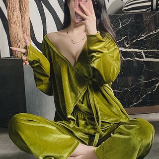 Set đồ ngủ Dài Cột Chéo SEXY NHUNG Dài