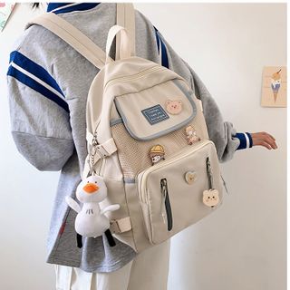 Balo nữ chất vải canvas chống thấm phong cách trẻ trung tặng sticker kèm móc vịt VIDEO