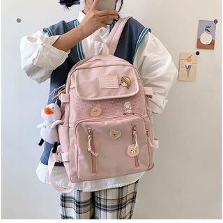 Balo nữ chất vải canvas chống thấm phong cách trẻ trung tặng sticker kèm móc vịt VIDEO