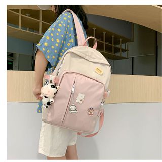 Balo vải canvas chống thấm phối màu trẻ trung tặng sticker kèm móc khóa bò sữa