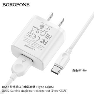 Bộ Cóc Cáp Sạc Borofone BA52 Cổng Type C - 1 Cổng USB 2.1A chuẩn US giá sỉ