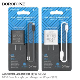 Bộ Cóc Cáp Sạc Borofone BA52 Cổng Type C - 1 Cổng USB 2.1A chuẩn US