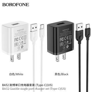 Bộ Cóc Cáp Sạc Borofone BA52 Cổng Type C - 1 Cổng USB 2.1A chuẩn US