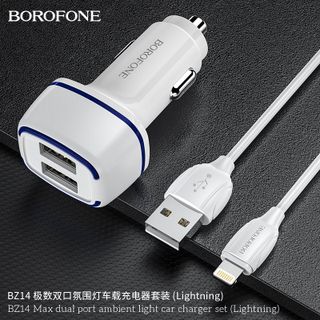 Bộ Cóc Cáp Sạc Xe Hơi Borofone BZ14 Cổng Lightning 2 Cổng USB chuẩn US