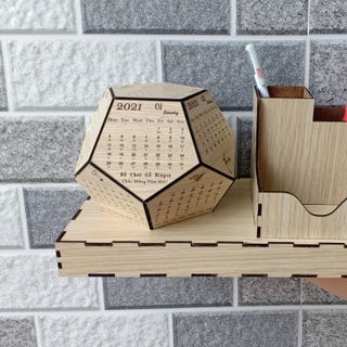 Lịch Gỗ 2021 Kèm Hộp Bút