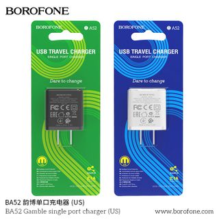 Cóc Sạc Borofone BA52 - 1 Cổng USB 2.1A chuẩn US