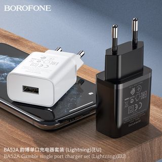 Bộ Cóc Cáp Sạc Borofone BA52A Cổng Lightning - 1 Cổng USB 2.1A chuẩn EU