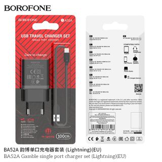 Bộ Cóc Cáp Sạc Borofone BA52A Cổng Lightning - 1 Cổng USB 2.1A chuẩn EU