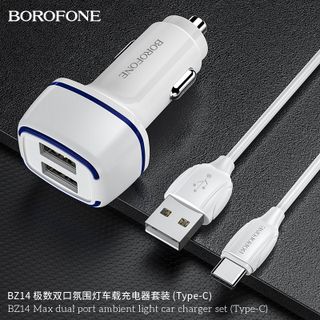 Bộ Cóc Cáp Sạc Xe Hơi Borofone BZ14 Cổng Type C 2 Cổng USB chuẩn US