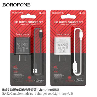 Bộ Cóc Cáp Sạc Borofone BA52 Cổng Lightning - 1 Cổng USB 2.1A chuẩn US