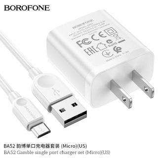 Bộ Cóc Cáp Sạc Borofone BA52 Cổng Micro - 1 Cổng USB 2.1A chuẩn US giá sỉ