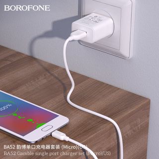 Bộ Cóc Cáp Sạc Borofone BA52 Cổng Micro - 1 Cổng USB 2.1A chuẩn US