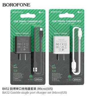 Bộ Cóc Cáp Sạc Borofone BA52 Cổng Micro - 1 Cổng USB 2.1A chuẩn US