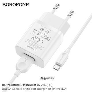 Bộ Cóc Cáp Sạc Borofone BA52A Cổng Micro - 1 Cổng USB 2.1A chuẩn EU giá sỉ