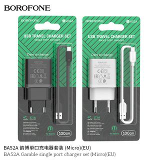 Bộ Cóc Cáp Sạc Borofone BA52A Cổng Micro - 1 Cổng USB 2.1A chuẩn EU