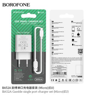 Bộ Cóc Cáp Sạc Borofone BA52A Cổng Micro - 1 Cổng USB 2.1A chuẩn EU