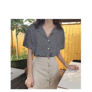 Áo sơ mi nữ cổ Vest sọc Caro vuông nhỏ thời trang cao cấp