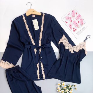 Đồ ngủ sét 3 món lụa viền ren Quảng Châu